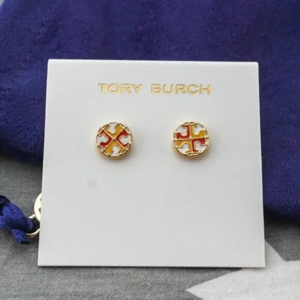 Tory Burch Kira Enamel Studs in Red/Yellow